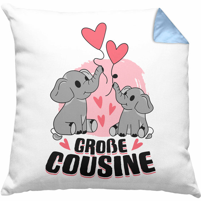 Große Cousine Kissen mit Füllung 40x40 Geschenk Verkündung Du Wirst Große Cousine Geschenkidee Nachwuchs (Grau) Blau Trendation