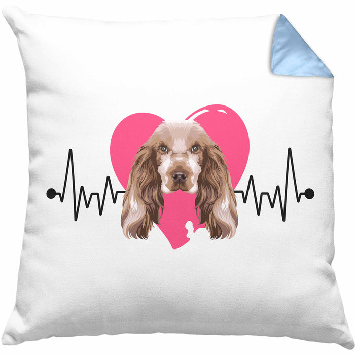 Cocker Spaniel Besitzer Kissen mit Füllung 40x40 Geschenk Lustiger Spruch Geschenkidee Herzschlag Cocker Spaniel (Grau) Blau Trendation