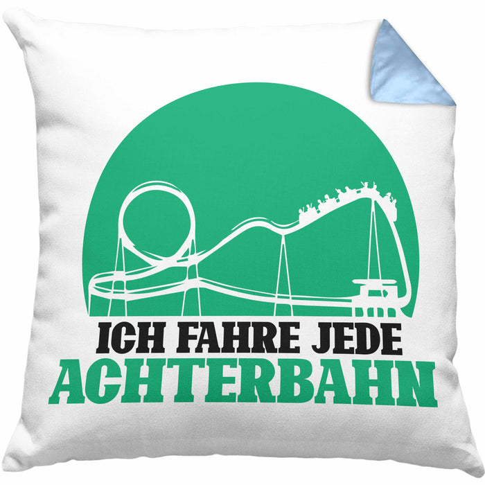 Vergnügungspark Kissen mit Füllung 40x40 Geschenk Lustiger Spruch Ich Fahre Jede Achterbahn Geschenkidee Geburtstag (Grau) Blau Trendation