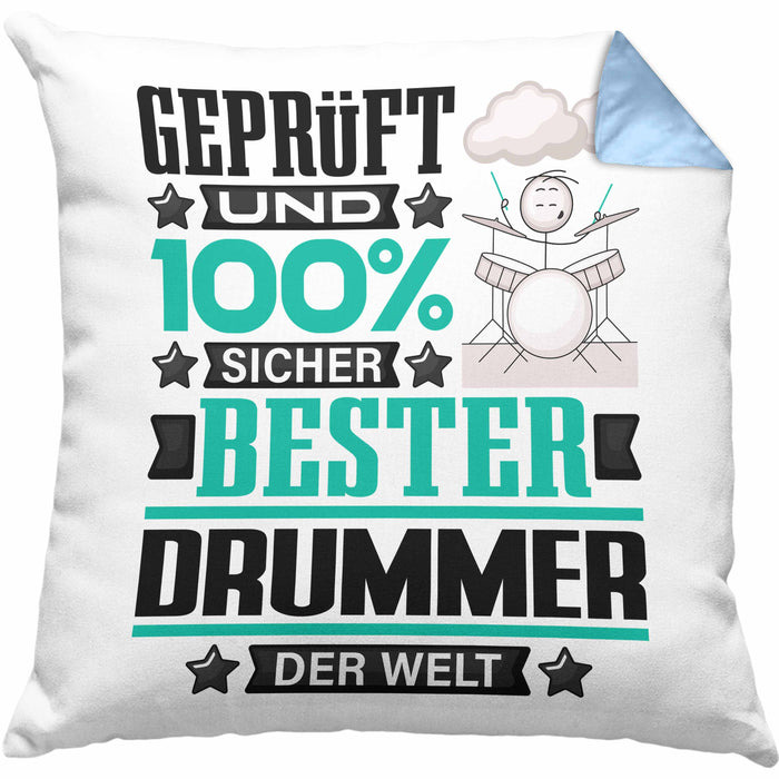 Drummer Geschenk Lustiger Spruch für Drummer Geschenkidee Bester Drummer Der WeltKissen mit Füllung 40x40 (Grau) Blau Trendation