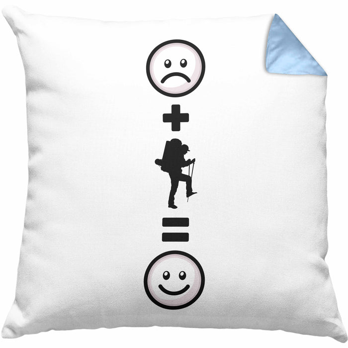 Wandern Kissen mit Füllung 40x40 Geschenk für Wandern Berge :( + Wandern = :) Lustige Geschenkidee Geburtstag (Grau) Blau Trendation