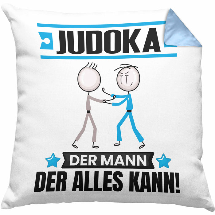 Judoka Kissen mit Füllung 40x40 Geschenk für Judoka Der Mann Der Alles Kann Geschenkidee zum Geburtstag (Grau) Blau Trendation