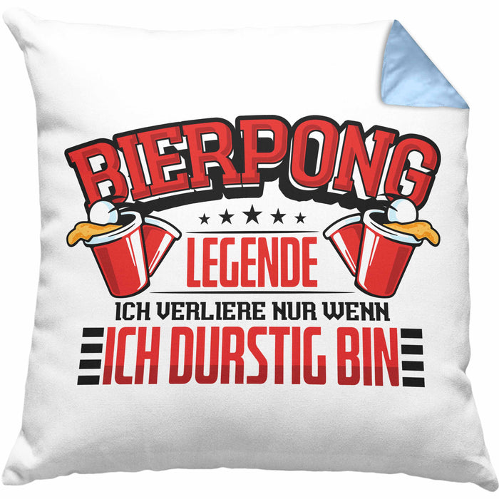 Bierpong Kissen mit Füllung 40x40 Geschenk Beerpong Spruch Geschenkidee (Grau) Blau Trendation
