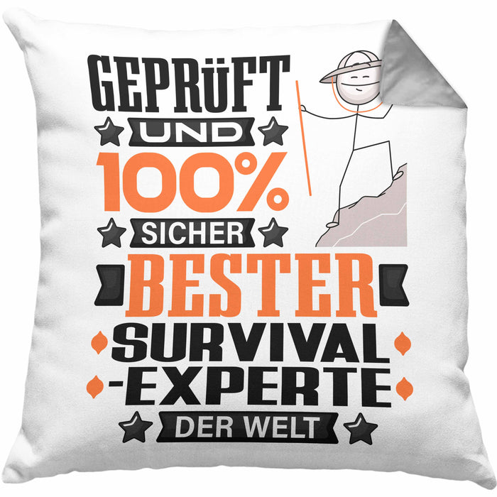 Survival-Experte Geschenk Lustiger Spruch für Survival-Experte Geschenkidee Bester Survival-Experte Der WeltKissen mit Füllung 40x40 (Grau) Grau Trendation