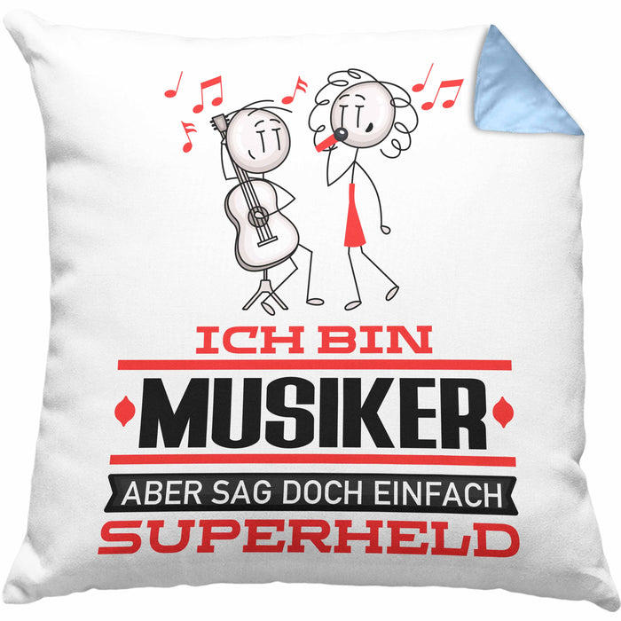 Musiker Geschenk Kissen mit Füllung 40x40 Ich Bin Musiker Aber Sag Doch Einfach Superheld Lustige Geschenkdiee für Musiker (Grau) Blau Trendation