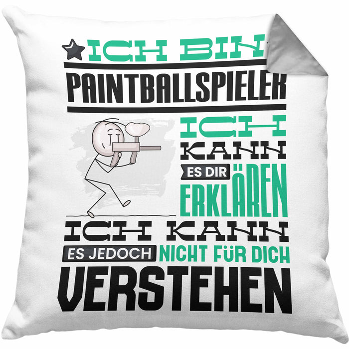 Paintballspieler Geschenk Kaffee-Kissen mit Füllung 40x40 Geschenkidee für Paintballspieler Ich Bin Paintballspieler Ich Kann Es Dir Erklären Jedoch Nicht Für Dich Verstehen Spruch Lustig (Grau) Grau Trendation