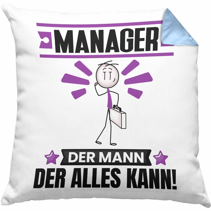 Manager Kissen mit Füllung 40x40 Geschenk für Manager Der Mann Der Alles Kann Geschenkidee zum Geburtstag (Grau) Blau Trendation