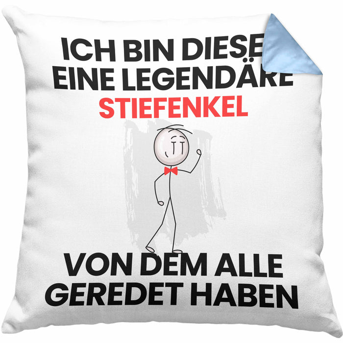 Stiefenkel Geschenk Kissen mit Füllung 40x40 Lustige Geschenkidee Geburtstag für Stiefenkel Ich Bin Dieser Legendäre Stiefenkel Von Dem Alle Geredet Haben (Grau) Blau Trendation