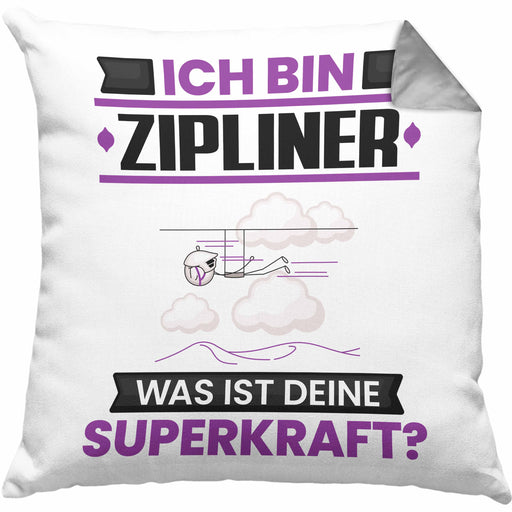 Zipliner Kissen mit Füllung 40x40 Geschenk für Zipliner Geburtstag Lustiger Spruch Was Ist Deine Superkraft (Grau) Grau Trendation