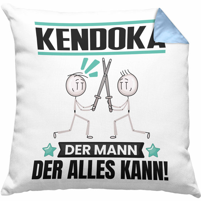Kendoka Kissen mit Füllung 40x40 Geschenk für Kendoka Der Mann Der Alles Kann Geschenkidee zum Geburtstag (Grau) Blau Trendation