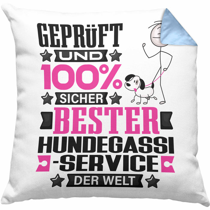 Hundegassi-Service Geschenk Lustiger Spruch für Hundegassi-Service Geschenkidee Bester Hundegassi-Service Der WeltKissen mit Füllung 40x40 (Grau) Blau Trendation