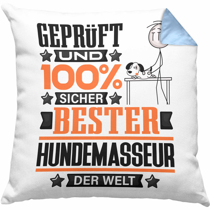 Hundemasseur Geschenk Lustiger Spruch für Hundemasseur Geschenkidee Bester Hundemasseur Der WeltKissen mit Füllung 40x40 (Grau) Blau Trendation