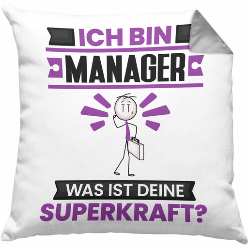 Manager Kissen mit Füllung 40x40 Geschenk für Manager Geburtstag Lustiger Spruch Was Ist Deine Superkraft (Grau) Grau Trendation