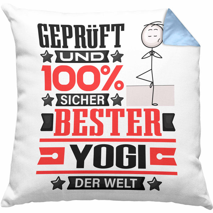 Yogi Geschenk Lustiger Spruch für Yogi Geschenkidee Bester Yogi Der WeltKissen mit Füllung 40x40 (Grau) Blau Trendation