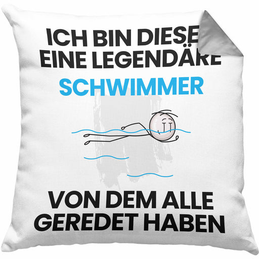 Schwimmer Geschenk Kissen mit Füllung 40x40 Lustige Geschenkidee Geburtstag für Schwimmer Ich Bin Dieser Legendäre Schwimmer Von Dem Alle Geredet Haben (Grau) Grau Trendation