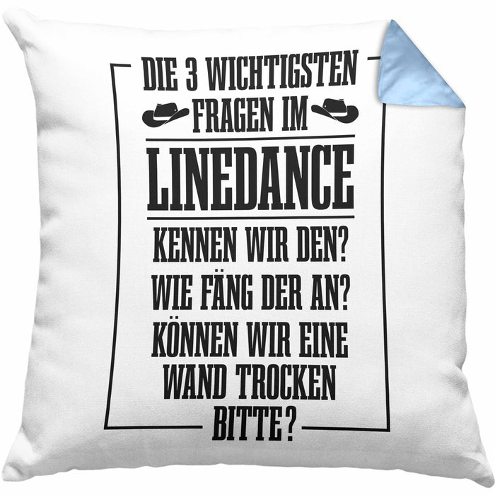 Linedance Geschenke Kissen mit Füllung 40x40 Geschenkidee Spruch Line Dance Frauen Sprüche Können Wir eine Wand Trocken (Grau) Blau Trendation