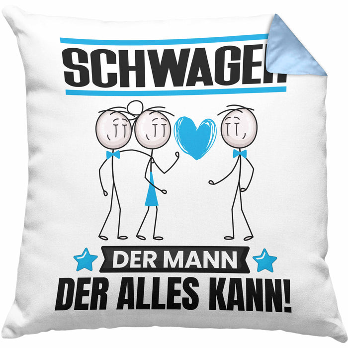 Schwager Kissen mit Füllung 40x40 Geschenk für Schwager Der Mann Der Alles Kann Geschenkidee zum Geburtstag (Grau) Blau Trendation