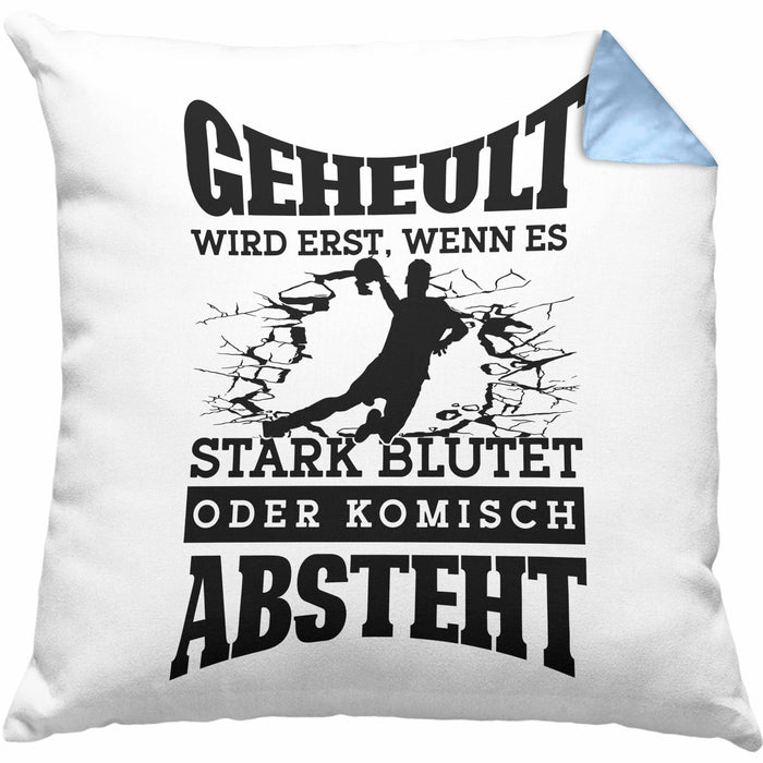 Lustige Kissen mit Füllung 40x40 Handball-Spieler als Geschenkidee Spruch Geschenk Handballspieler Trainer Coach (Grau) Blau Trendation