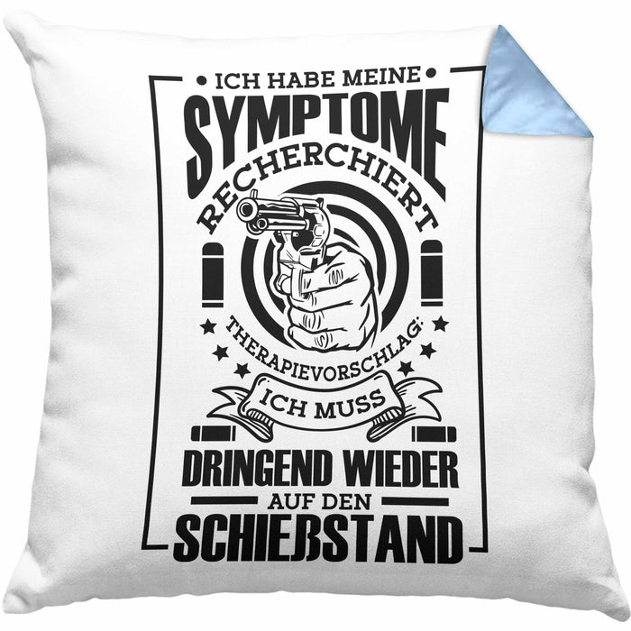 Lustige Schießen-Kissen mit Füllung 40x40 für Sportschützen Geschenk Ich Muss Dringend Wieder Auf Den Schießstand (Grau) Blau Trendation