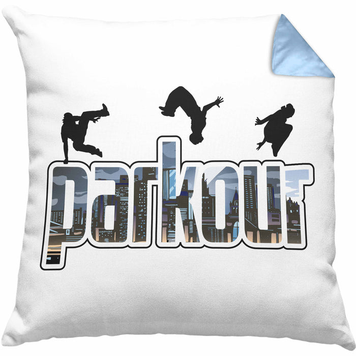 Kissen mit Füllung 40x40 für Parkour Fans Geschenk für Urbanen Sports Sportler Freerunning (Grau) Blau Trendation