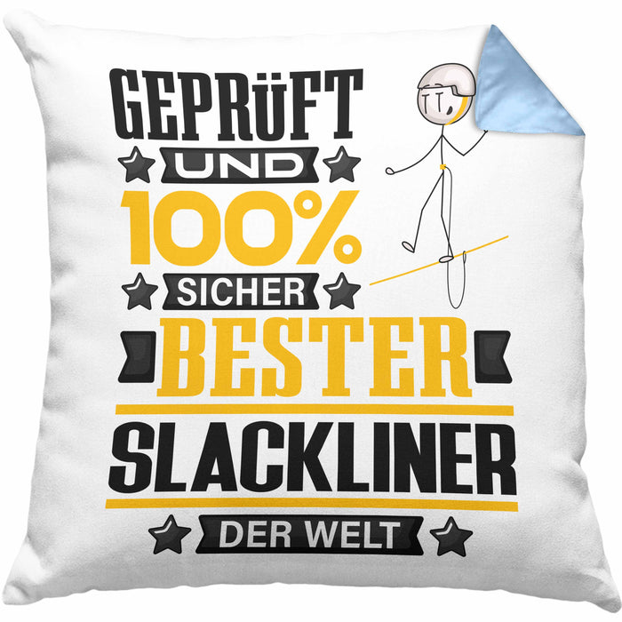 Slackliner Geschenk Lustiger Spruch für Slackliner Geschenkidee Bester Slackliner Der WeltKissen mit Füllung 40x40 (Grau) Blau Trendation