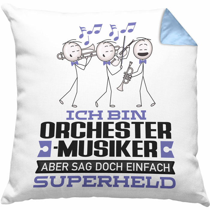 Orchestermusiker Geschenk Kissen mit Füllung 40x40 Ich Bin Orchestermusiker Aber Sag Doch Einfach Superheld Lustige Geschenkdiee für Orchestermusiker (Grau) Blau Trendation