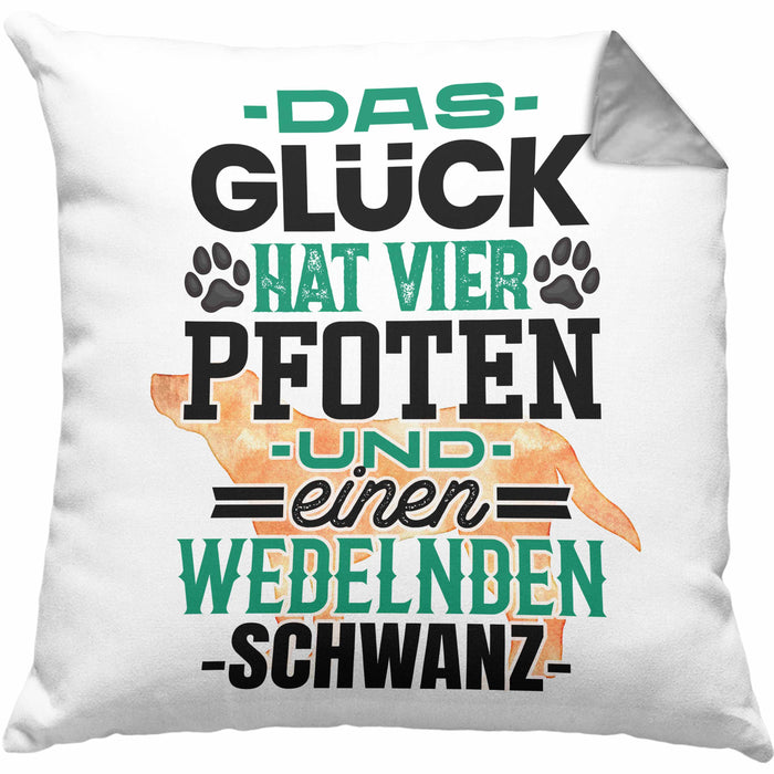 Hundebesitzer Kissen mit Füllung 40x40 Geschenk Glück Hat 4 Pfoten und Wedelnden Schwanz Geschenkidee Hunde Mama Frauchen Herrchen (Grau) Grau Trendation