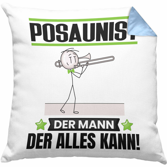 Posaunist Kissen mit Füllung 40x40 Geschenk für Posaunist Der Mann Der Alles Kann Geschenkidee zum Geburtstag (Grau) Blau Trendation