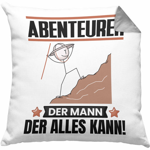 Abenteurer Kissen mit Füllung 40x40 Geschenk für Abenteurer Der Mann Der Alles Kann Geschenkidee zum Geburtstag (Grau) Grau Trendation