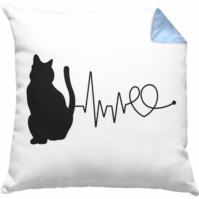 Katze Herzschlag Kissen mit Füllung 40x40 Geschenk für Katzenbesitzerin (Grau) Blau Trendation