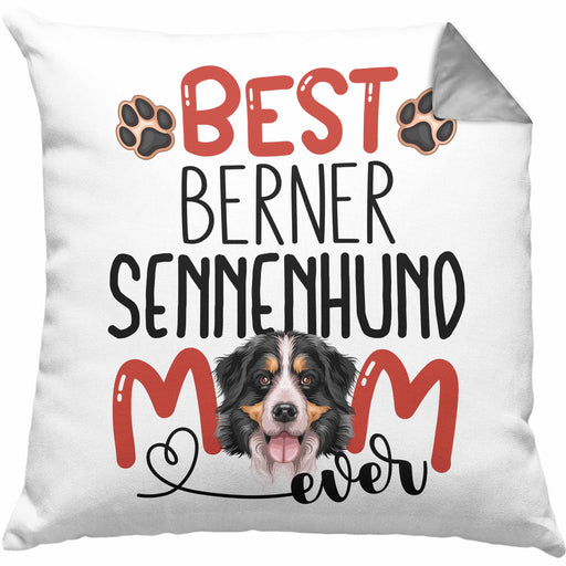 Berner Sennenhund Mom Besitzerin Kissen mit Füllung 40x40 Geschenk Lustiger Spruch Geschenkidee Besitzerin Berner Sennenhund Mama (Grau) Grau Trendation