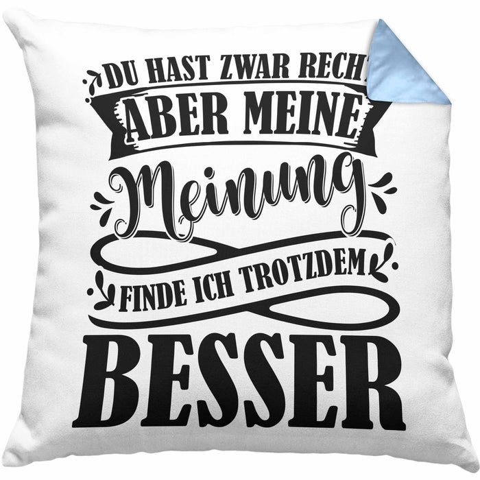 Du Hast Zwar Recht Aber Meine Meinung Finde Ich Trotzdem Besser Kissen mit Füllung 40x40 Geschenk Lustiger Spruch Häferl (Grau) Blau Trendation