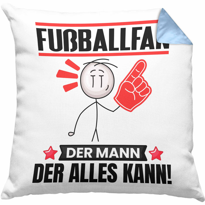 Fußballfan Kissen mit Füllung 40x40 Geschenk für Fußballfan Der Mann Der Alles Kann Geschenkidee zum Geburtstag (Grau) Blau Trendation