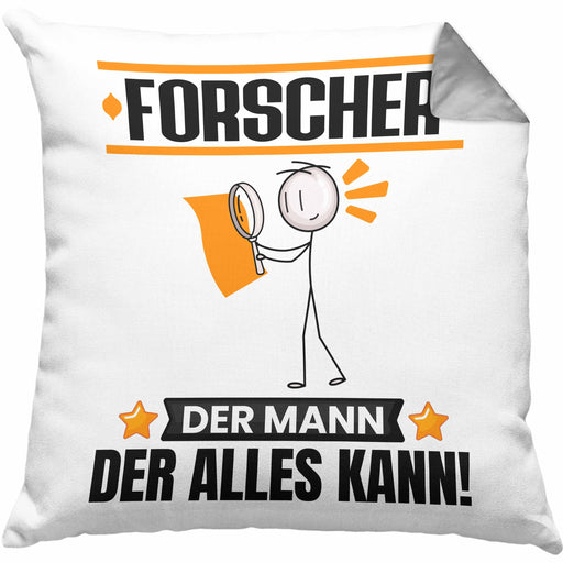 Forscher Kissen mit Füllung 40x40 Geschenk für Forscher Der Mann Der Alles Kann Geschenkidee zum Geburtstag (Grau) Grau Trendation