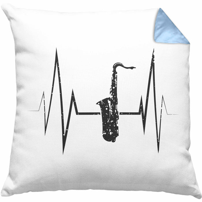 Saxophon Kissen mit Füllung 40x40 Geschenk Herzschlag Saxophonist Kaffee Geschenkidee Lustig (Grau) Blau Trendation