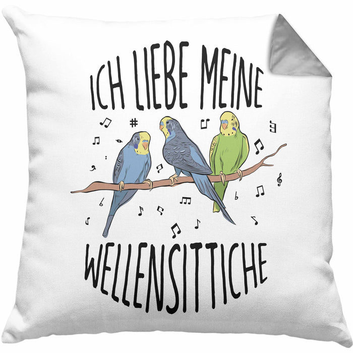Lustige Wellensittich-Kissen mit Füllung 40x40 Geschenk für Wellensittich-Besitzer Ich Liebe Meine Wellensittiche (Grau) Grau Trendation
