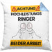 Ringer Kissen mit Füllung 40x40 Geschenk Lustiger Spruch Geschenkidee für Ringer Achtung Hochleistungs Ringer Bei Der Arbeit (Grau) Blau Trendation