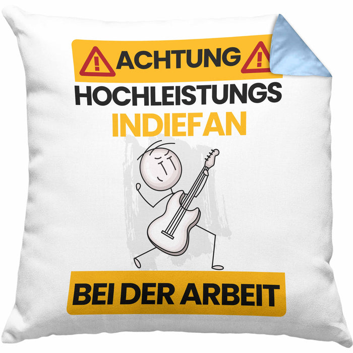 Indie-Musiker Kissen mit Füllung 40x40 Geschenk Lustiger Spruch Geschenkidee für Indie-Musiker Achtung Hochleistungs Indie-Musiker Bei Der Arbeit (Grau) Blau Trendation