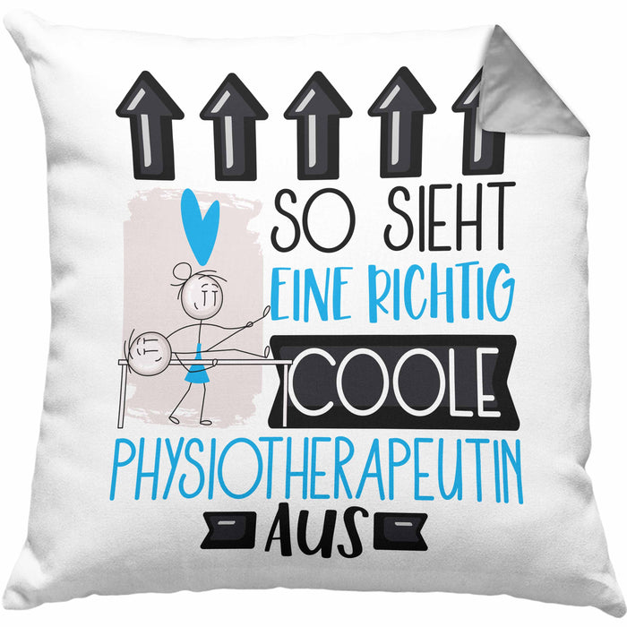 Physiotherapeutin Geschenk Kissen mit Füllung 40x40 Lustig Geschenkidee für Physiotherapeutin Geburtstag So Sieht Eine Richtig Coole Physiotherapeutin Aus Frauen Spruch (Grau) Grau Trendation