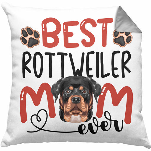 Rottweiler Mom Besitzerin Kissen mit Füllung 40x40 Geschenk Lustiger Spruch Geschenkidee Besitzerin Rottweiler Mama (Grau) Grau Trendation