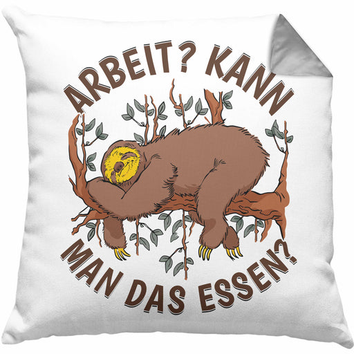 Faultier Kissen mit Füllung 40x40 Geschenk Faullenzer Arbeit Kann Man Das Essen Freundin Geschenkidee (Grau) Grau Trendation