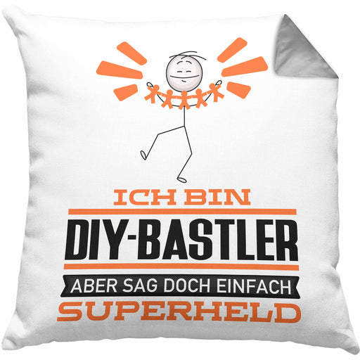 DIY-Bastler Geschenk Kissen mit Füllung 40x40 Ich Bin DIY-Bastler Aber Sag Doch Einfach Superheld Lustige Geschenkdiee für DIY-Bastler (Grau) Grau Trendation
