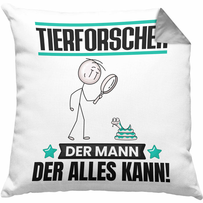 Tierforscher Kissen mit Füllung 40x40 Geschenk für Tierforscher Der Mann Der Alles Kann Geschenkidee zum Geburtstag (Grau) Grau Trendation