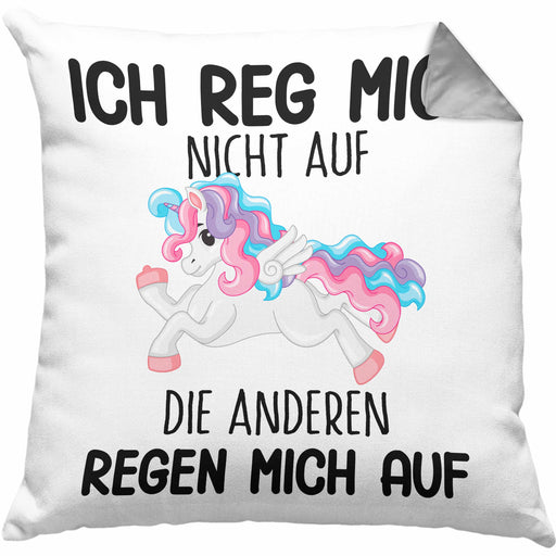 Lustige Ich Reg Mich Nicht Auf Kissen mit Füllung 40x40 Mit Spruch Einhorn Geschenk Mama Freundin Kollegin Geschenkidee Arbeit Frauen (Grau) Grau Trendation