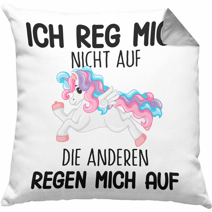 Lustige Ich Reg Mich Nicht Auf Kissen mit Füllung 40x40 Mit Spruch Einhorn Geschenk Mama Freundin Kollegin Geschenkidee Arbeit Frauen (Grau) Grau Trendation