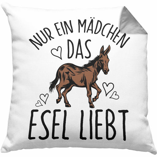 Lustige Esel-Kissen mit Füllung 40x40 Geschenk für Mädchen, die Esel lieben "Nur Ein Mädchen Das Esel Liebt" (Grau) Grau Trendation