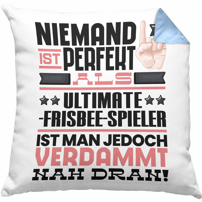 Ultimate-Frisbee-Spieler Geschenk Kissen mit Füllung 40x40 Lustige Geschenkidee für Ultimate-Frisbee-Spieler Geburtstag Niemand Ist Perfekt Aber Als Ultimate-Frisbee-Spieler Ist Man Nah Dran (Grau) Blau Trendation