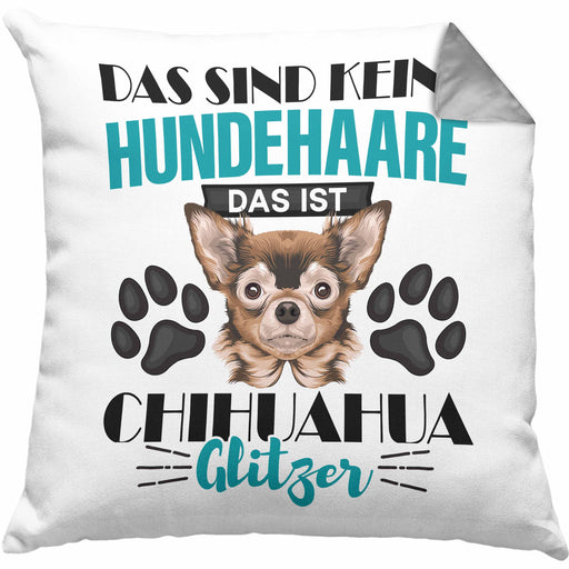 Chihuhahua Besitzer Kissen mit Füllung 40x40 Geschenk Das Ist Chihuhahua Glitzer Hundehaare Geschenkidee Frauchen Herrchen (Grau) Grau Trendation