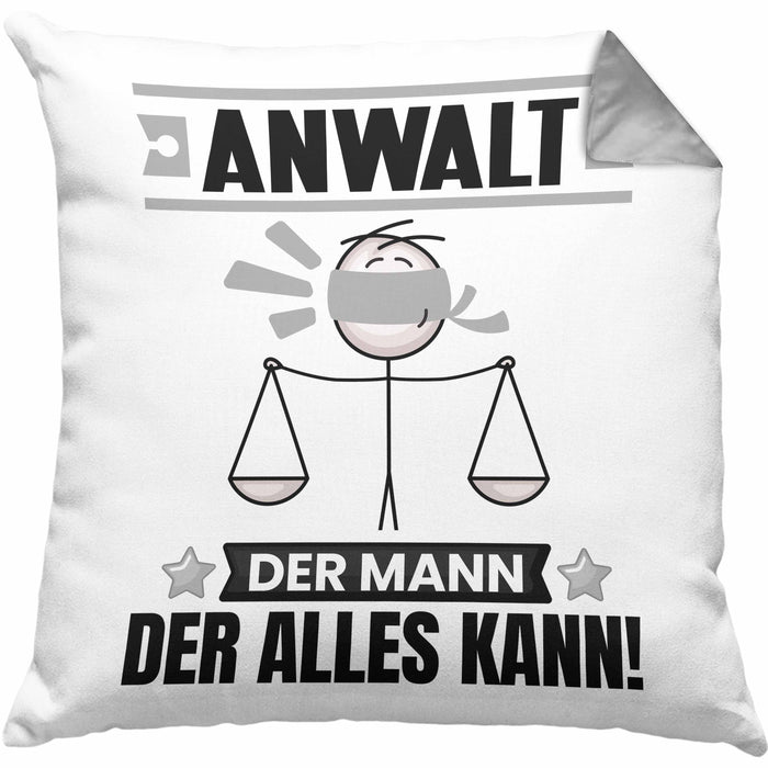 Anwalt Kissen mit Füllung 40x40 Geschenk für Anwalt Der Mann Der Alles Kann Geschenkidee zum Geburtstag (Grau) Grau Trendation