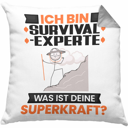 Survival-Experte Kissen mit Füllung 40x40 Geschenk für Survival-Experte Geburtstag Lustiger Spruch Was Ist Deine Superkraft (Grau) Grau Trendation